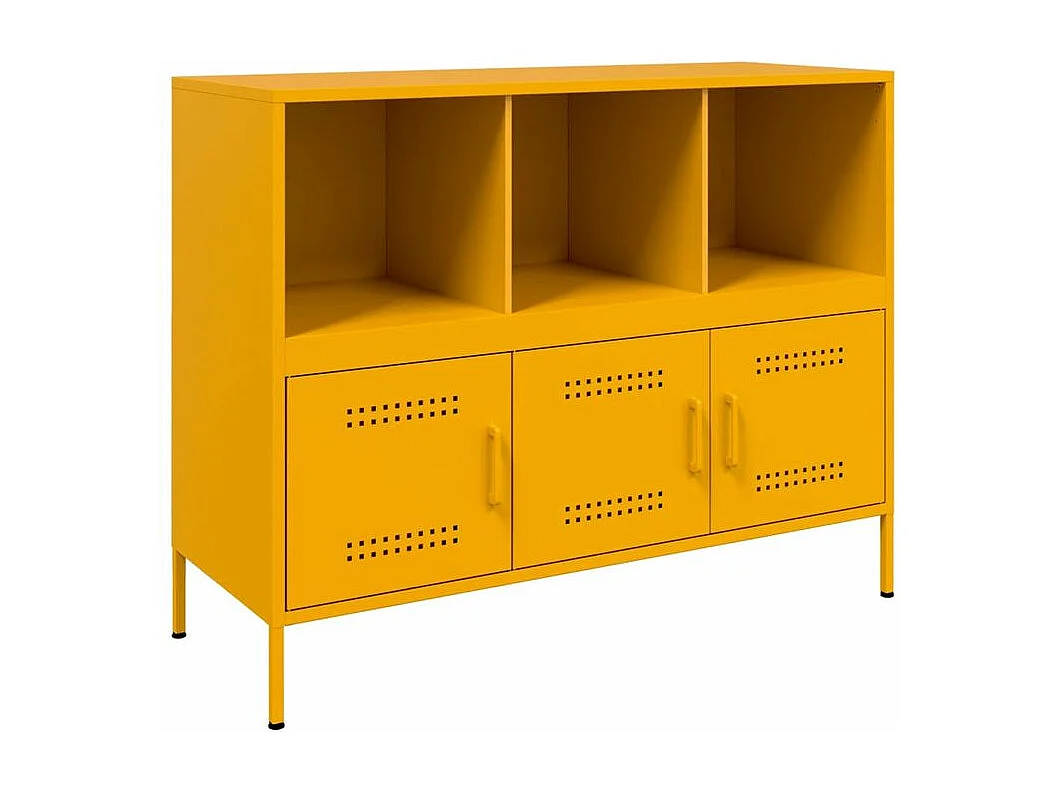 Meuble de rangement 3 portes 3 niches en acier Klavin 100cm - Style Industriel-Couleur Jaune curry