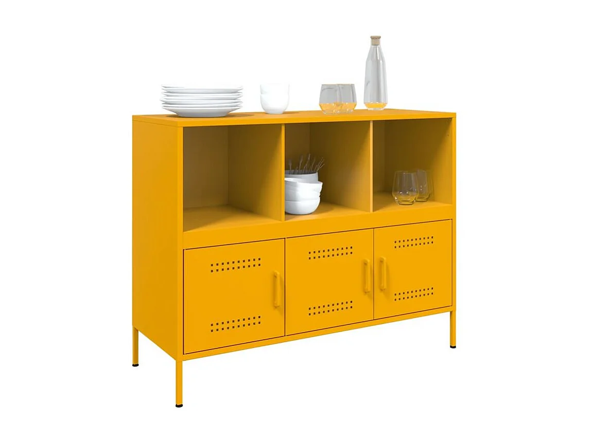 Meuble de rangement 3 portes 3 niches en acier Klavin 100cm - Style Industriel-Couleur Jaune curry