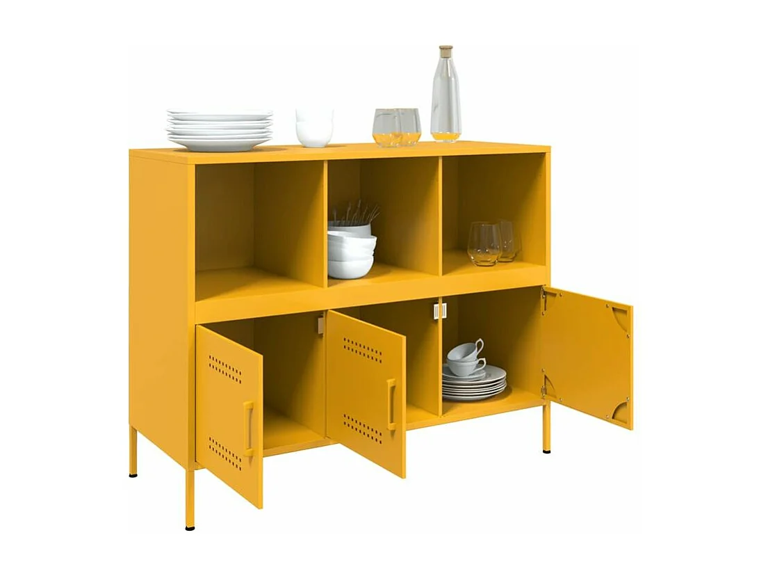 Meuble de rangement 3 portes 3 niches en acier Klavin 100cm - Style Industriel-Couleur Jaune curry