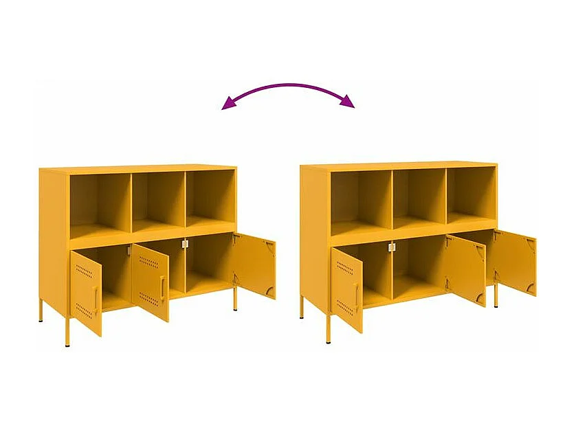 Meuble de rangement 3 portes 3 niches en acier Klavin 100cm - Style Industriel-Couleur Jaune curry