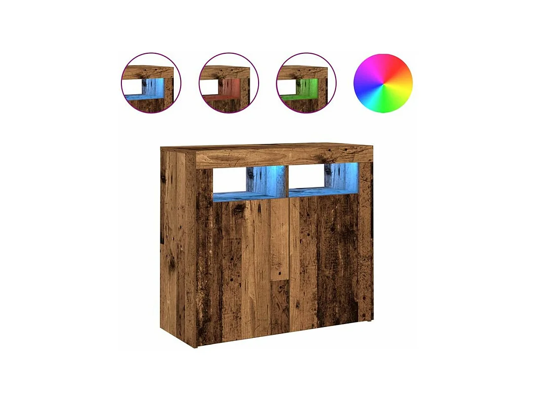 Buffet et lumières LED vieux bois 80x35x75 bois d'ingénierie