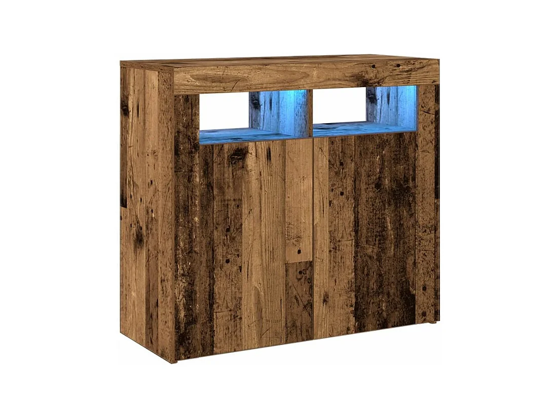 Buffet et lumières LED vieux bois 80x35x75 bois d'ingénierie