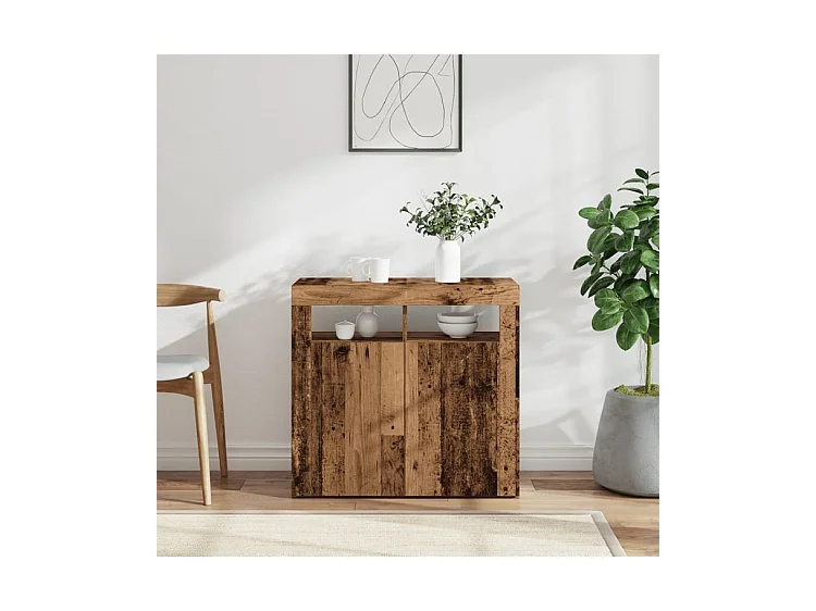 Buffet et lumières LED vieux bois 80x35x75 bois d'ingénierie