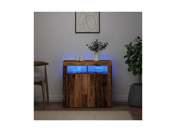 Buffet et lumières LED vieux bois 80x35x75 bois d'ingénierie