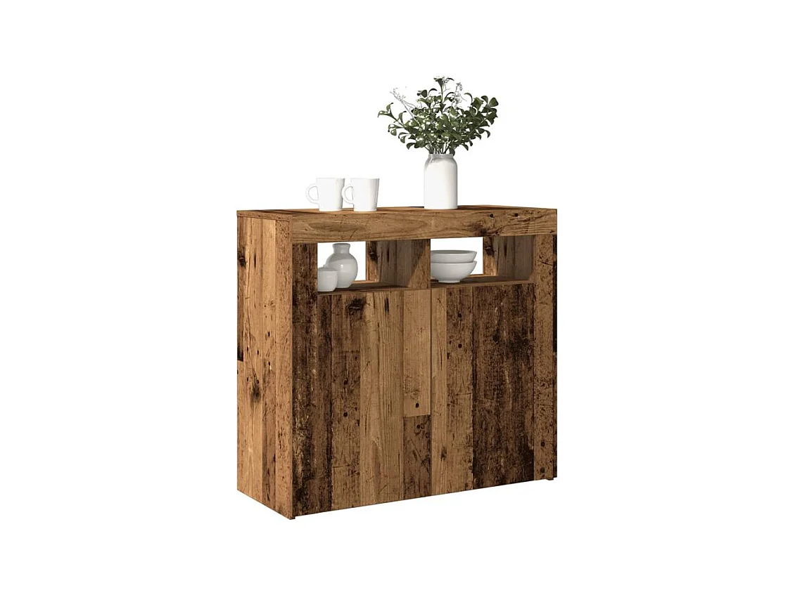 Buffet et lumières LED vieux bois 80x35x75 bois d'ingénierie