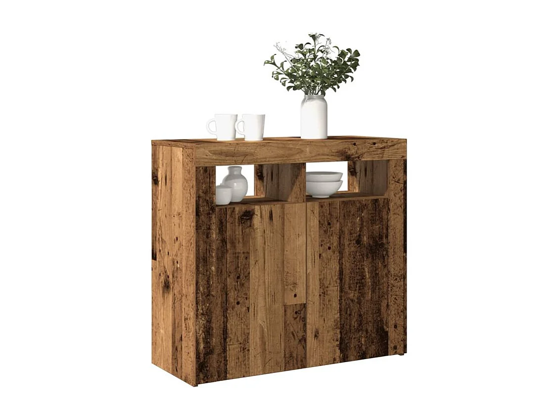 Buffet et lumières LED vieux bois 80x35x75 bois d'ingénierie