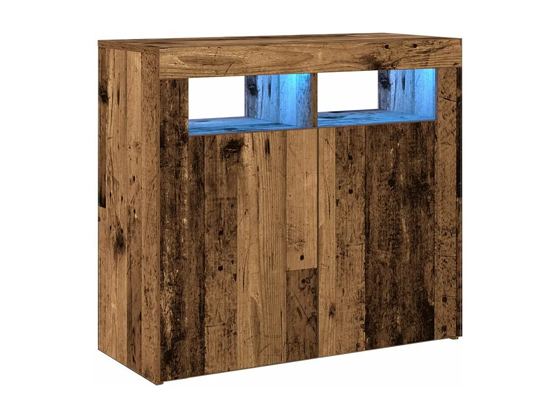 Buffet et lumières LED vieux bois 80x35x75 bois d'ingénierie