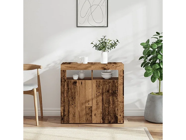 Buffet et lumières LED vieux bois 80x35x75 bois d'ingénierie
