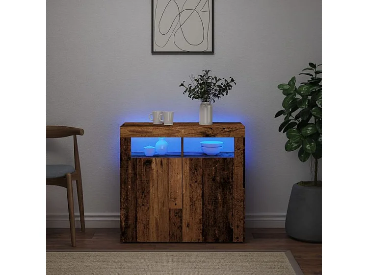 Buffet et lumières LED vieux bois 80x35x75 bois d'ingénierie