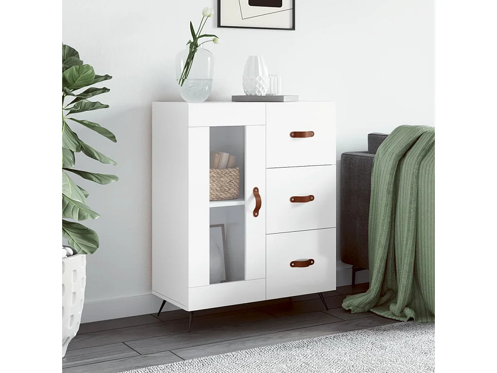 Buffet Blanc brillant 69,5x34x90 Bois d'ingénierie