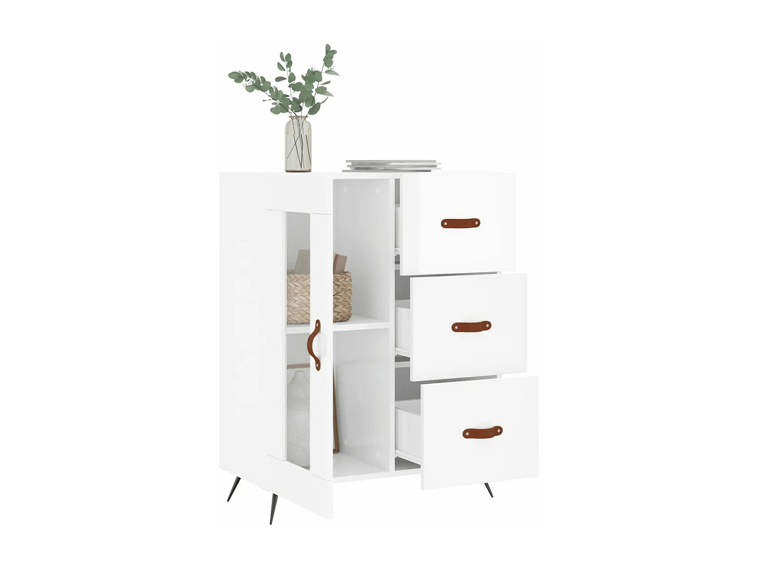 Buffet Blanc brillant 69,5x34x90 Bois d'ingénierie