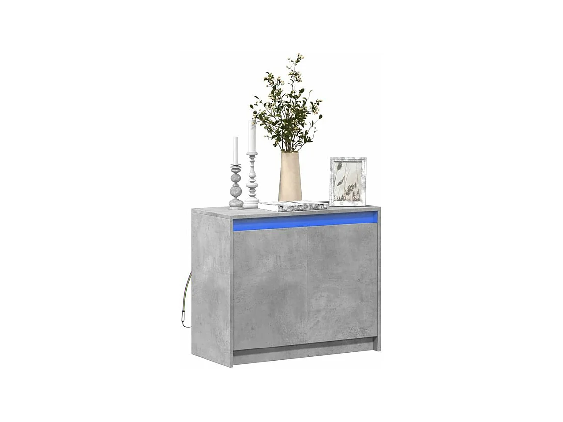 Buffet avec LED gris béton 72x34x61 bois d'ingénierie