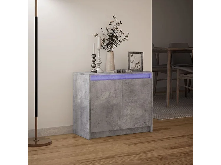 Buffet avec LED gris béton 72x34x61 bois d'ingénierie