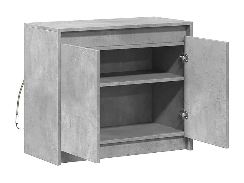 Buffet avec LED gris béton 72x34x61 bois d'ingénierie