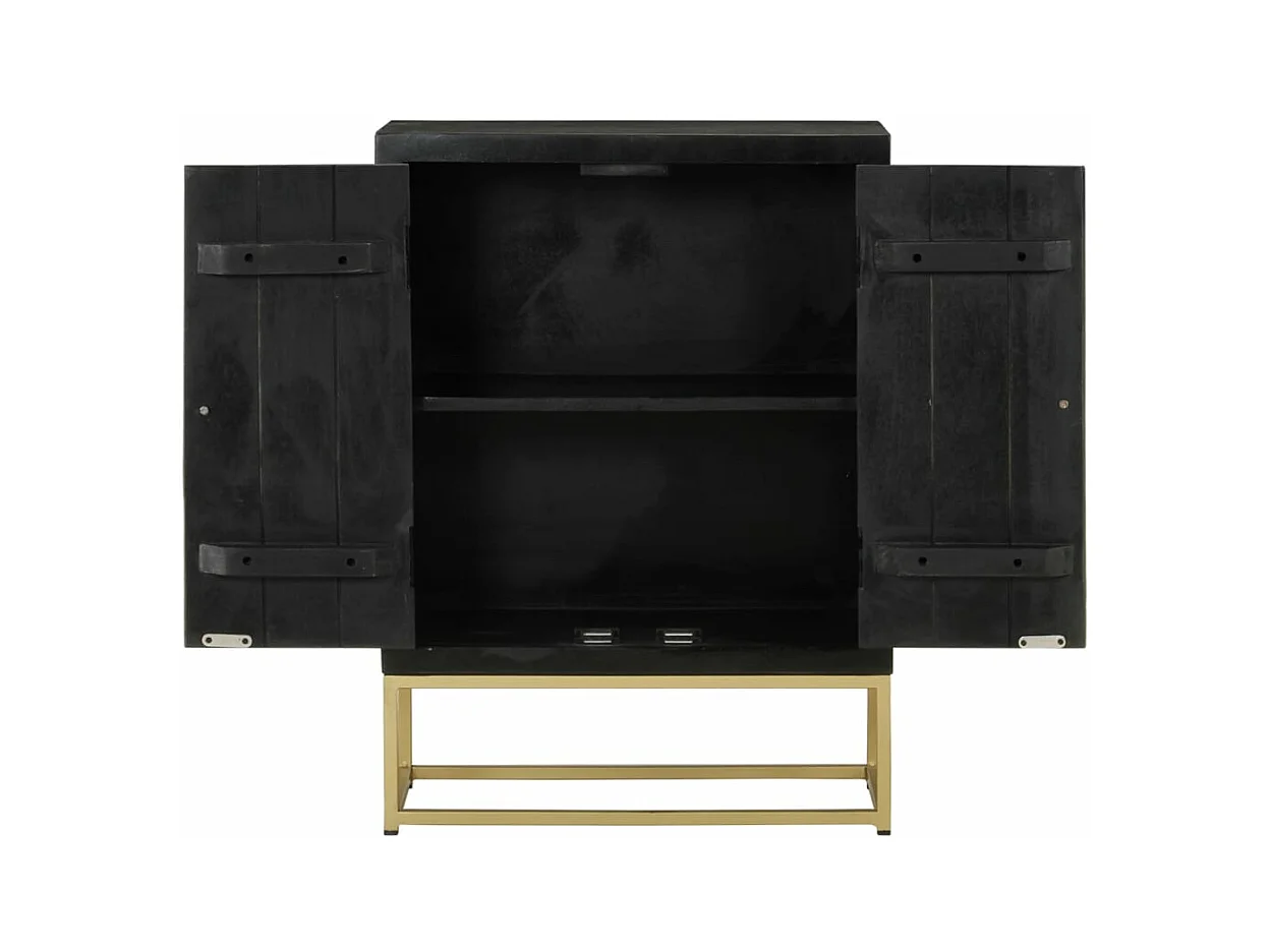 Buffet avec 2 portes noir et doré 55x30x75 manguier