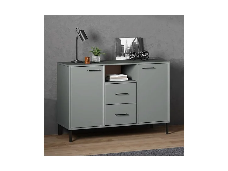 Buffet avec pieds en métal Gris 113x40x77 Bois massif OSLO