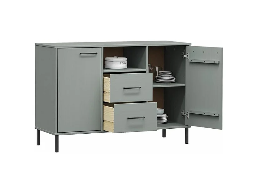 Buffet avec pieds en métal Gris 113x40x77 Bois massif OSLO