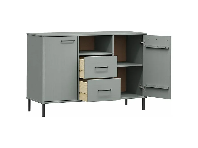 Buffet avec pieds en métal Gris 113x40x77 Bois massif OSLO