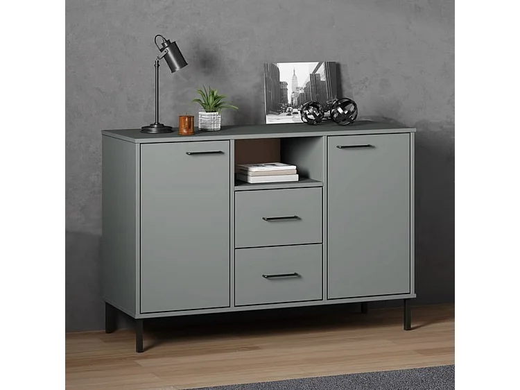 Buffet avec pieds en métal Gris 113x40x77 Bois massif OSLO