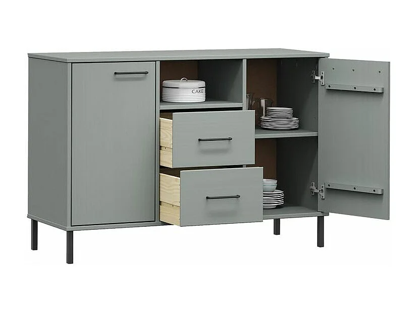 Buffet avec pieds en métal Gris 113x40x77 Bois massif OSLO