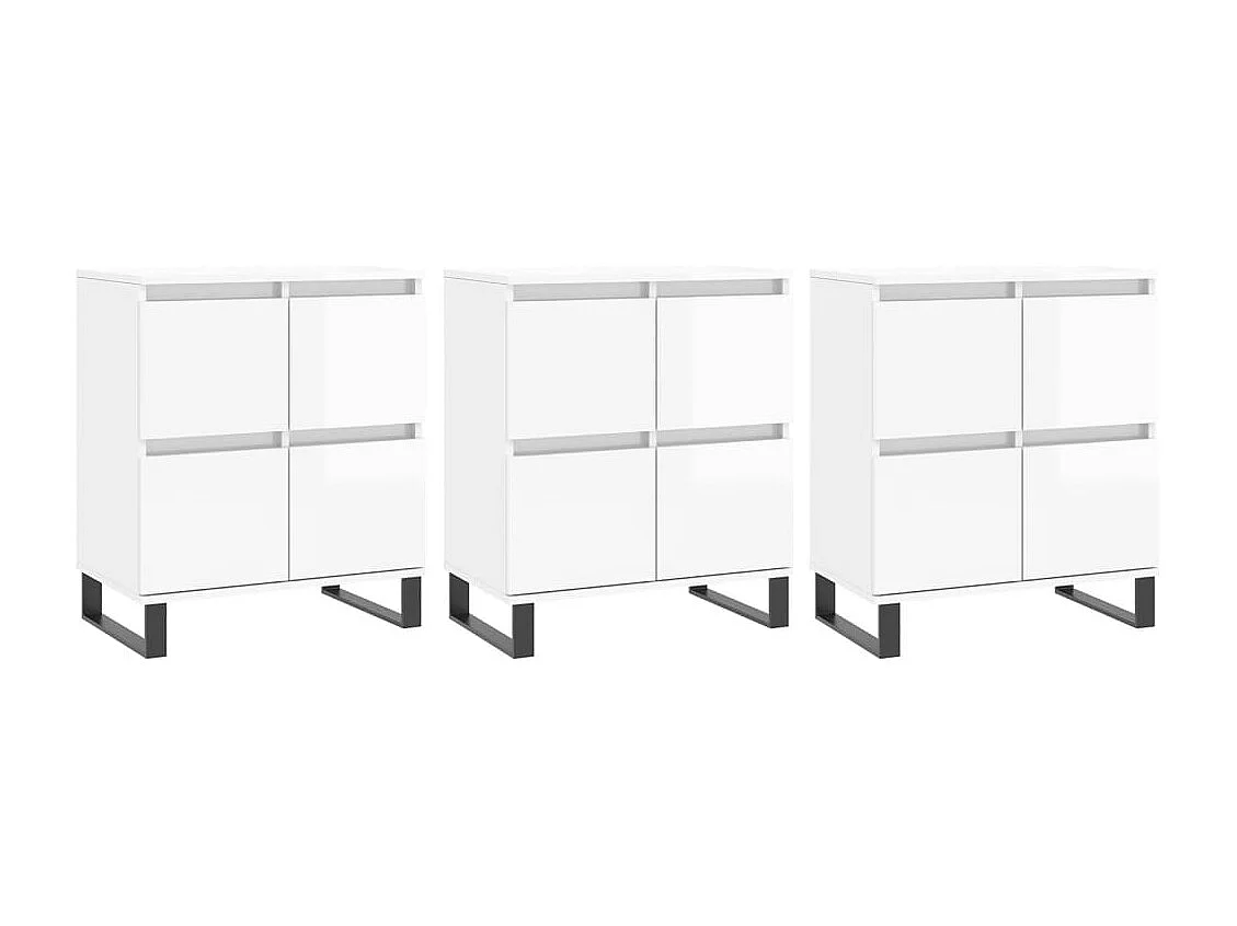 Buffets 3 pcs blanc brillant bois d'ingénierie