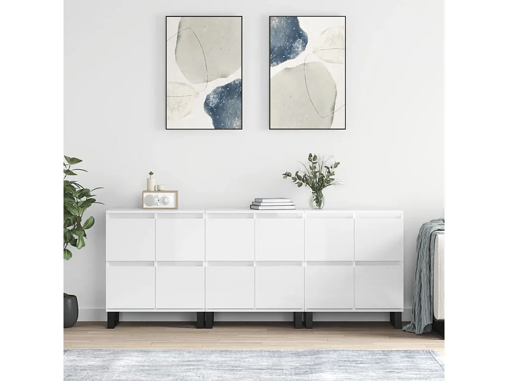 Buffets 3 pcs blanc brillant bois d'ingénierie