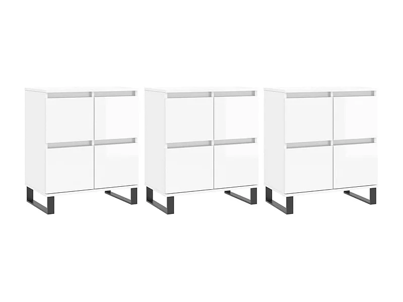 Buffets 3 pcs blanc brillant bois d'ingénierie