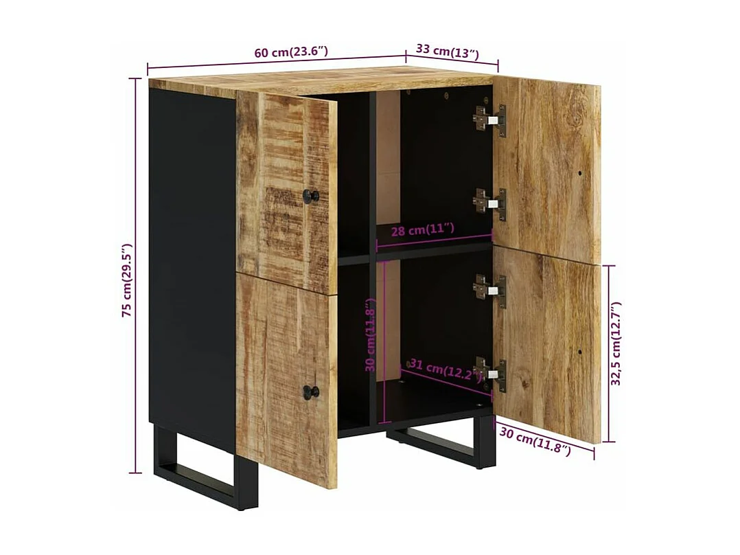 Buffet avec 4 portes 60x33x75 bois massif de manguier