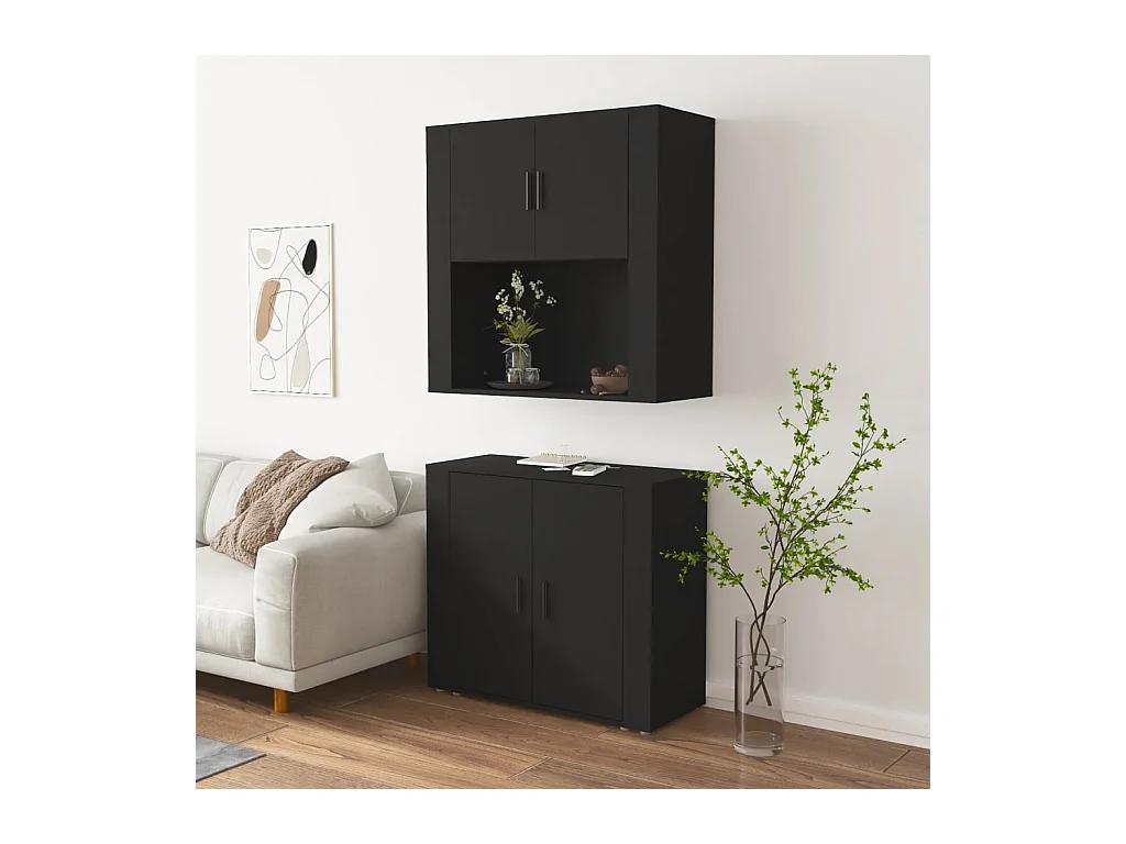 Buffet haut Noir Bois d'ingénierie