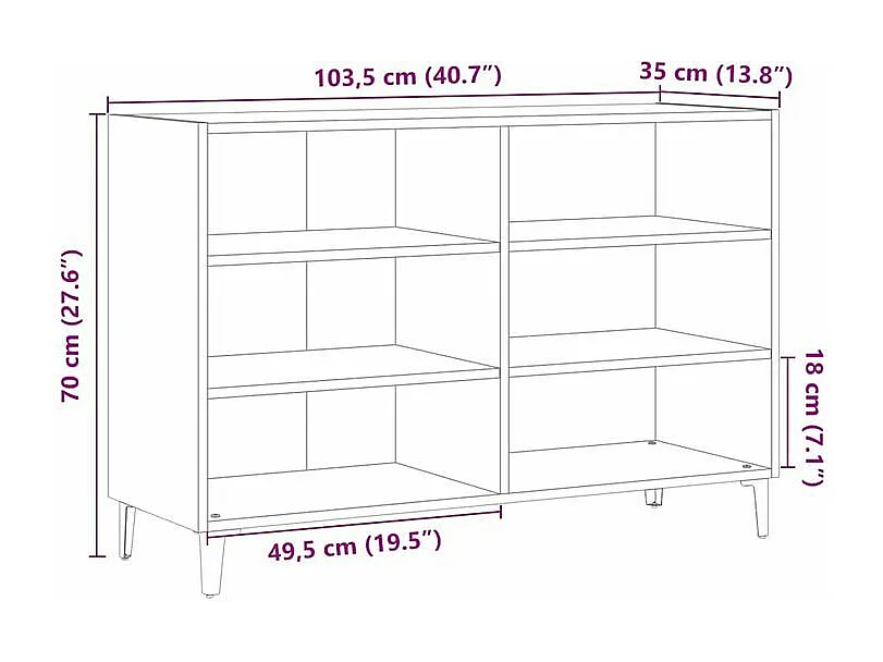 Buffet chêne artisanal 103,5x35x70 bois d'ingénierie