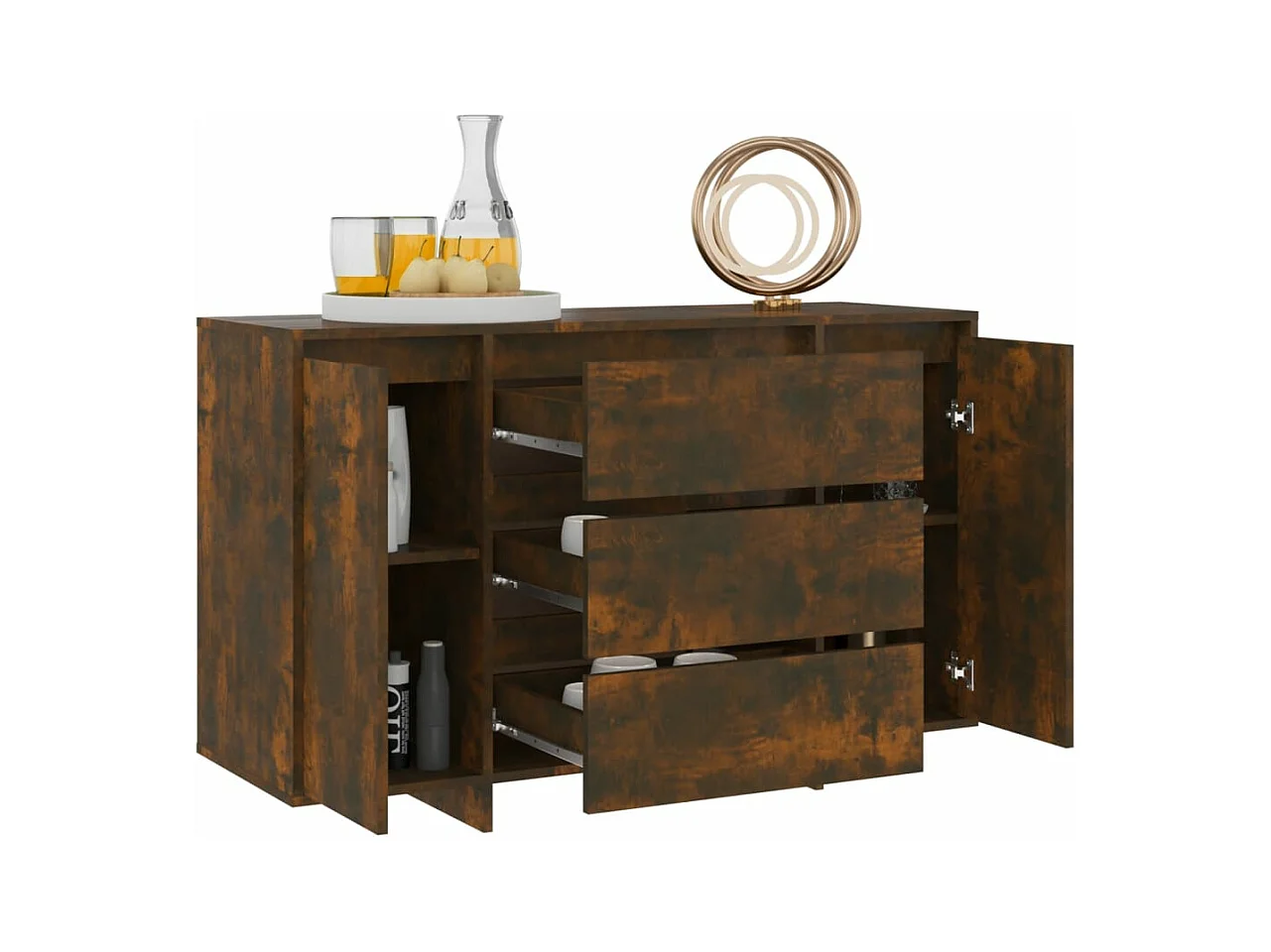 Petit buffet 2 portes 3 tiroirs 120cm – Modèle Camko-Couleur Marron fumé