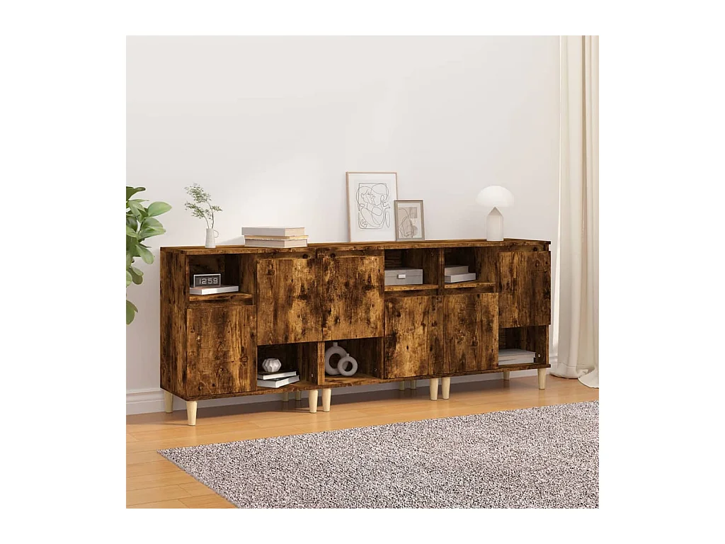 Buffets 3 pcs chêne fumé 60x35x70 bois d'ingénierie