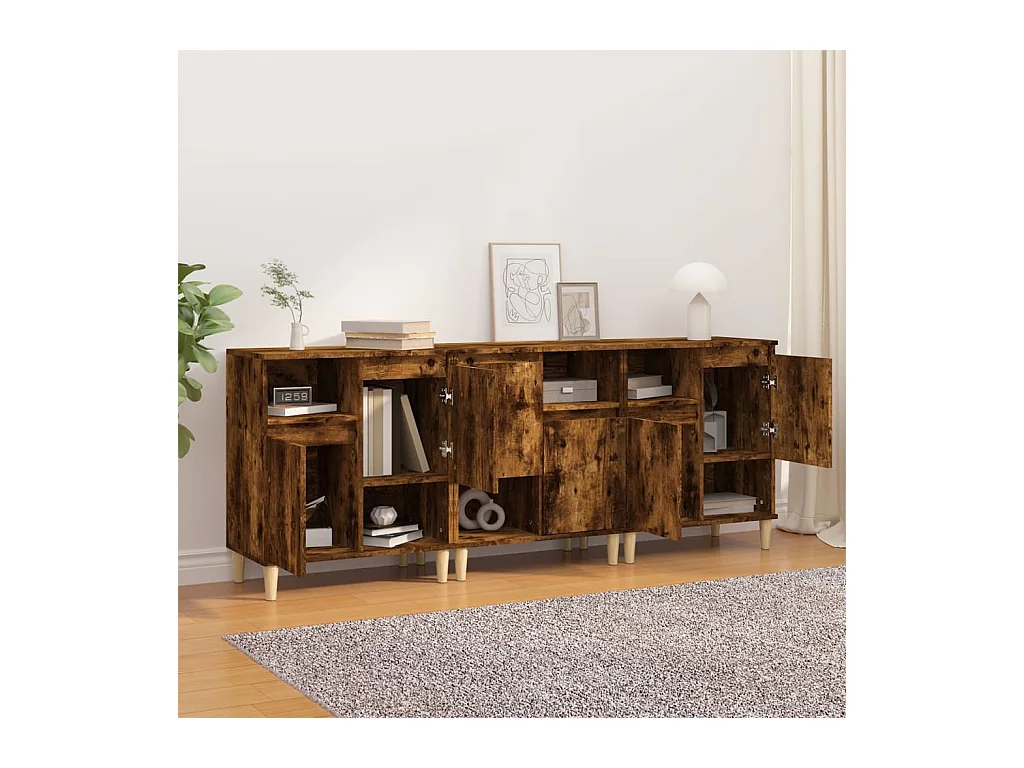Buffets 3 pcs chêne fumé 60x35x70 bois d'ingénierie