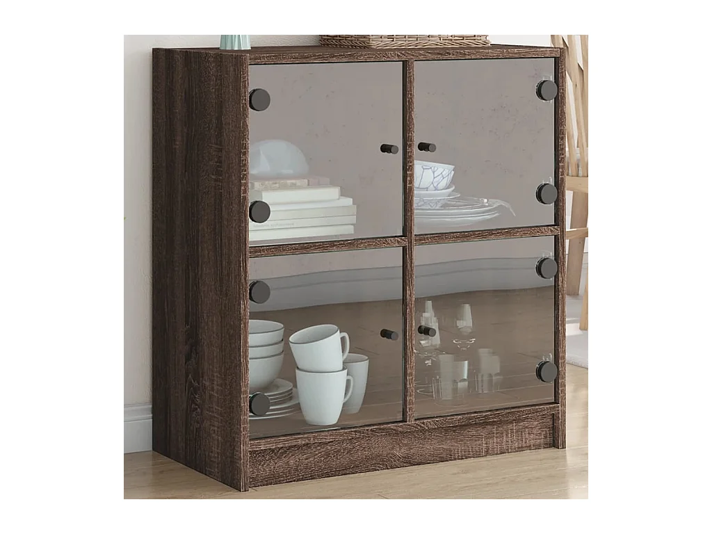 Armoire latérale avec portes en verre chêne marron 68x37x75,5