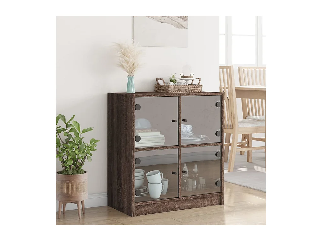 Armoire latérale avec portes en verre chêne marron 68x37x75,5