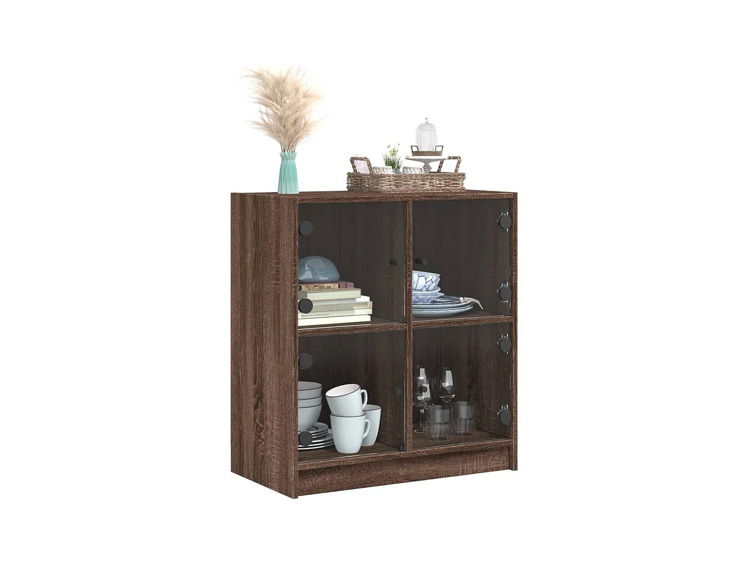 Armoire latérale avec portes en verre chêne marron 68x37x75,5