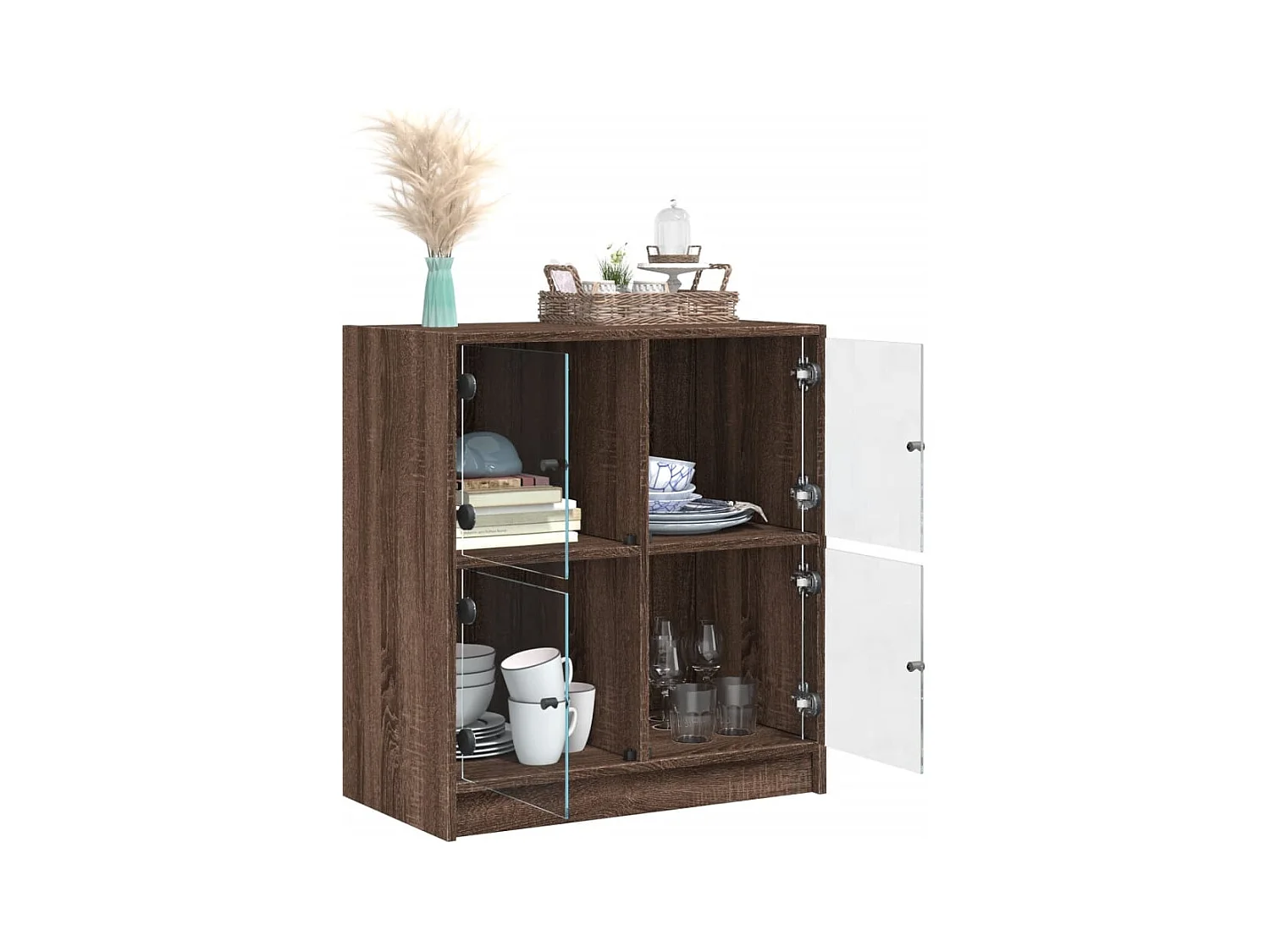 Armoire latérale avec portes en verre chêne marron 68x37x75,5