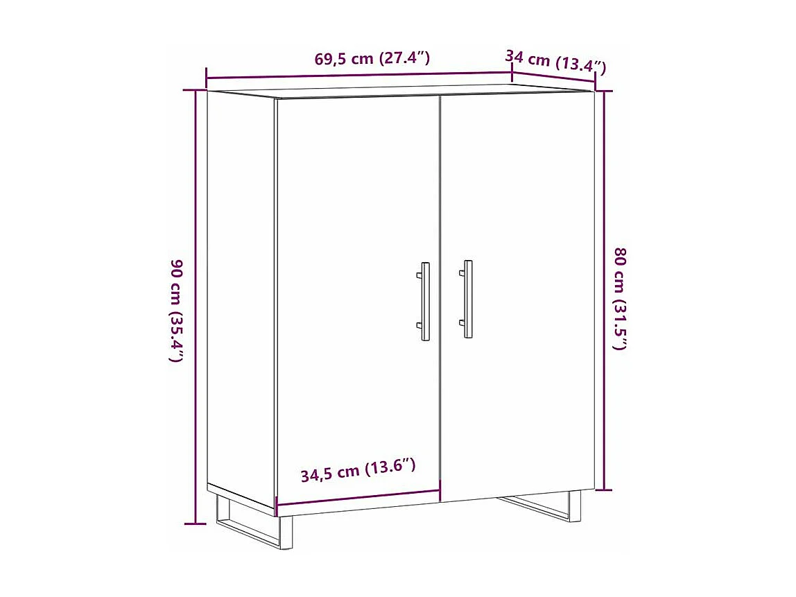 Buffet vieux bois 69,5x34x90 bois d'ingénierie