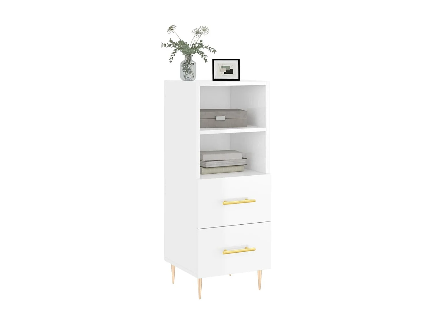Buffet Blanc brillant 34,5x34x90 Bois d'ingénierie