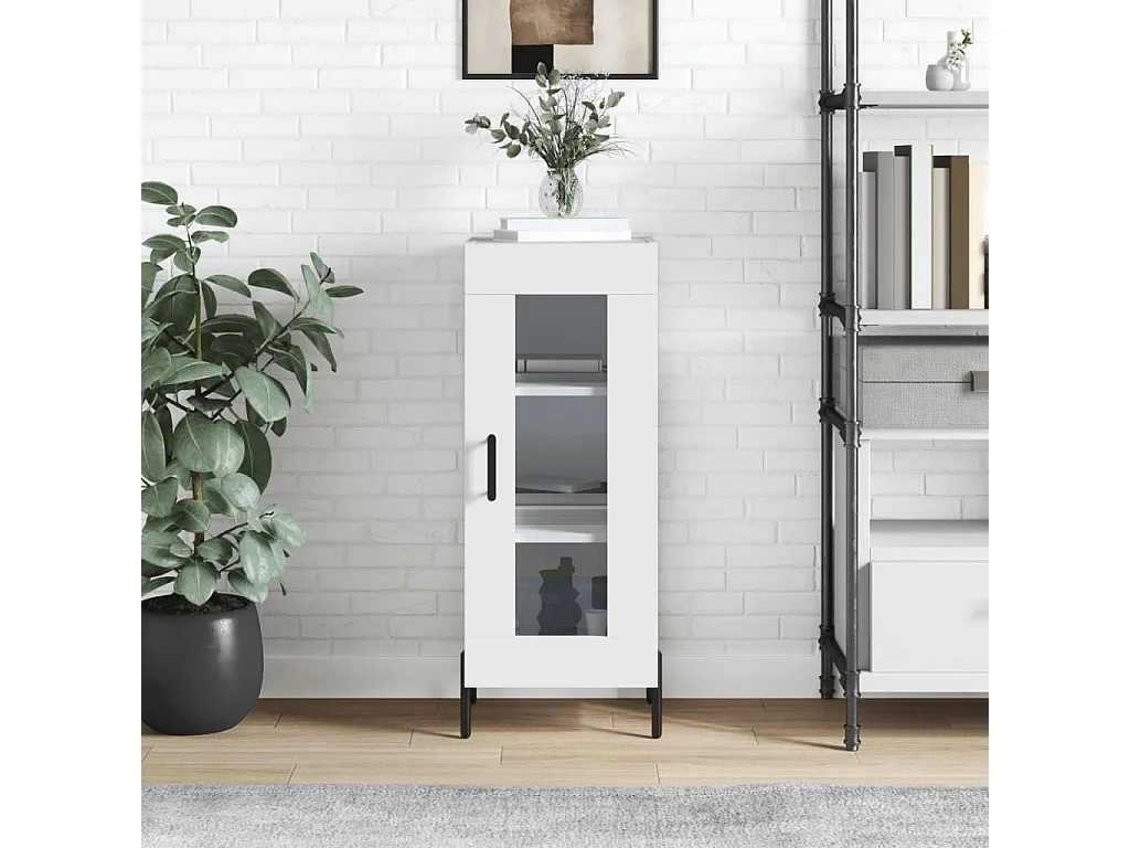 Buffet Blanc brillant 34,5x34x90 Bois d'ingénierie