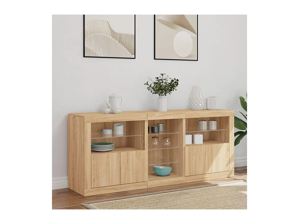 Buffet avec lumières LED chêne sonoma 162x37x67
