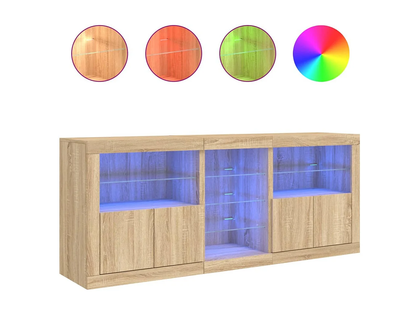 Buffet avec lumières LED chêne sonoma 162x37x67