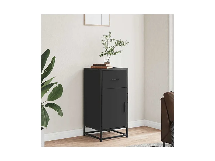 Buffet noir 35,5x35x76 bois d'ingénierie et métal