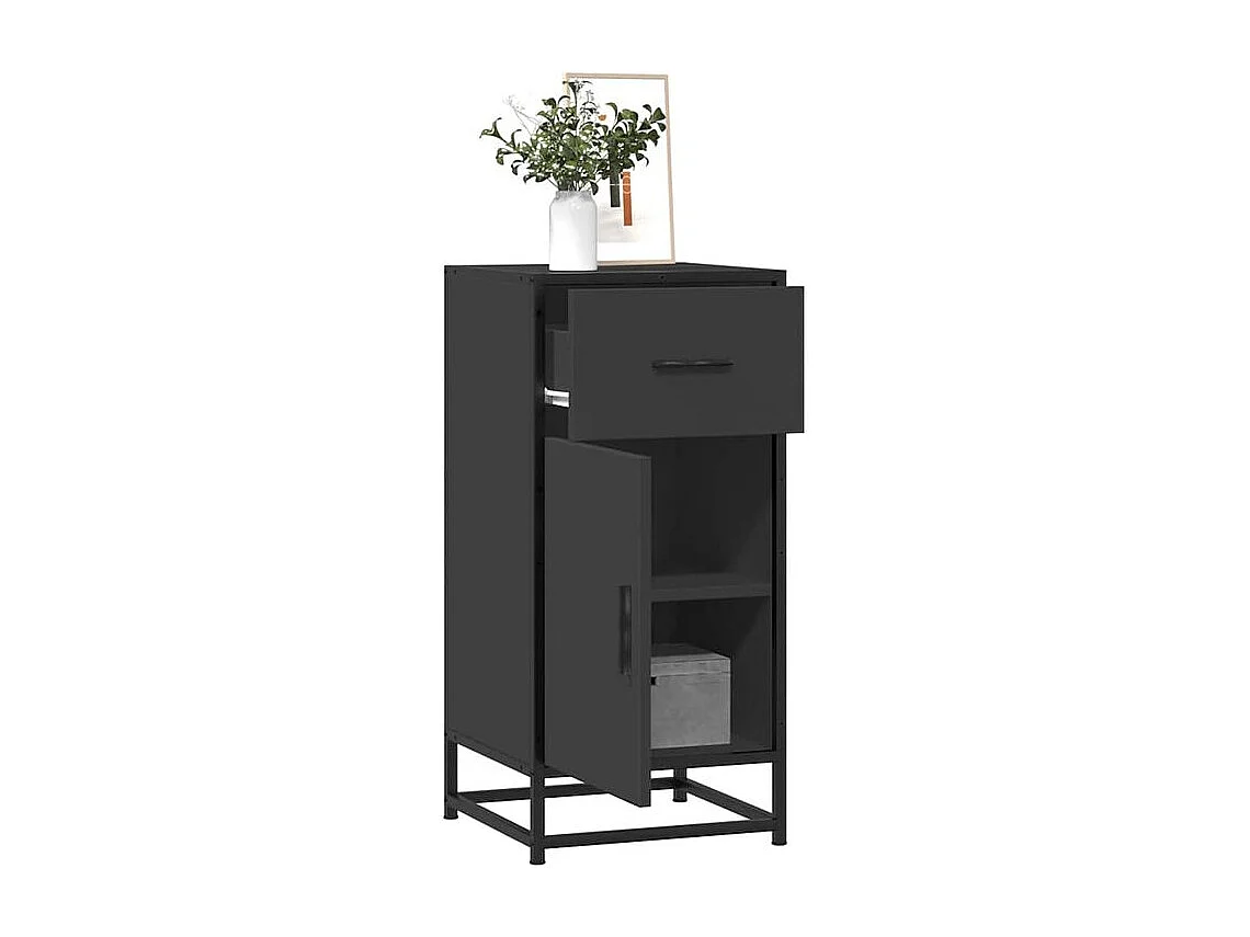 Buffet noir 35,5x35x76 bois d'ingénierie et métal