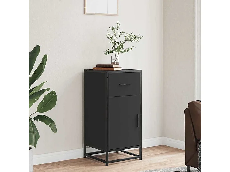 Buffet noir 35,5x35x76 bois d'ingénierie et métal