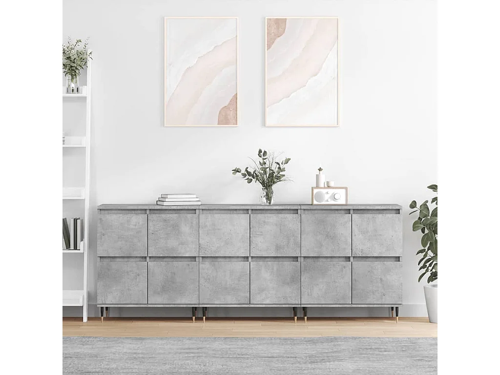 Buffets 3 pcs gris béton bois d'ingénierie