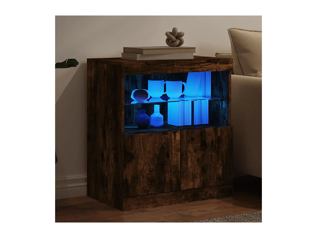 Buffet avec lumières LED chêne fumé 60x37x67