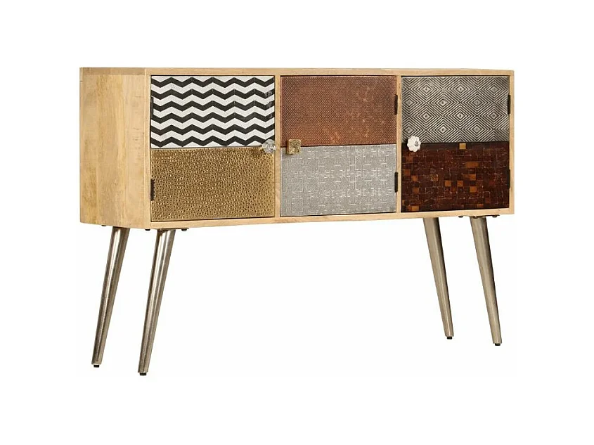 Buffet 3 portes manguier massif et métal doré Pictou