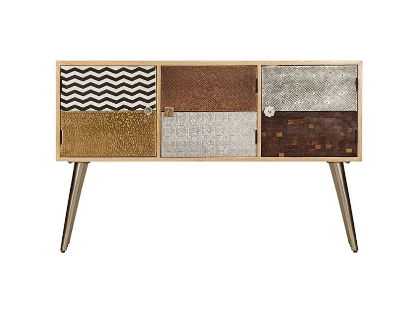 Buffet 3 portes manguier massif et métal doré Pictou