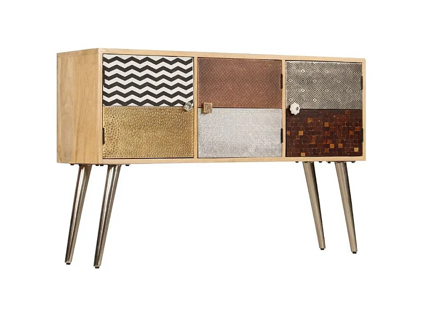 Buffet 3 portes manguier massif et métal doré Pictou